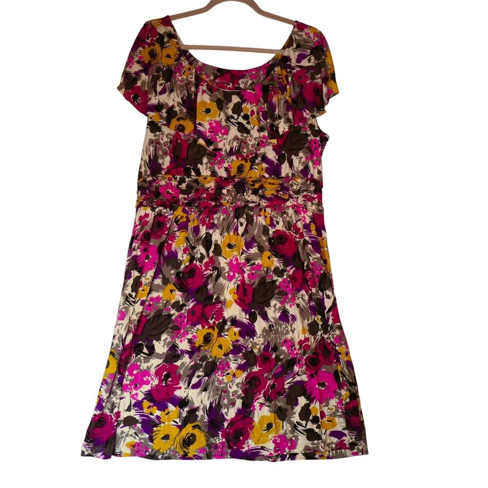 Kohls Floral Dress Womens Large Multicolor Fit Flare Knee Length Flutter Sleeve - Picture 6 of 12